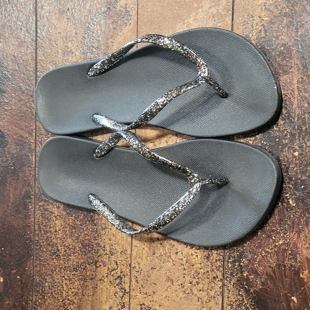 Black Glitter flip flops
